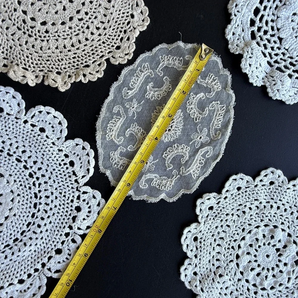 Vintage White and Cream Lace Doilies Set of 5 Handmade Crochet and Netting